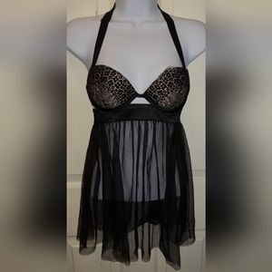 Black And Tan Lace Camisole. Lingerie Top. Size 32 B